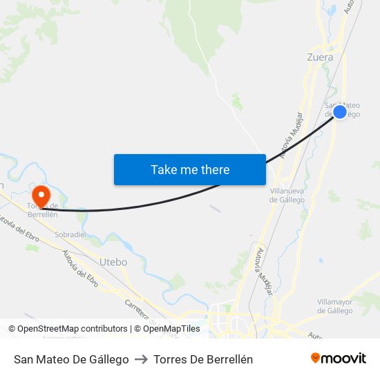 San Mateo De Gállego to Torres De Berrellén map