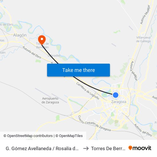 G. Gómez Avellaneda / Rosalía de Castro to Torres De Berrellén map