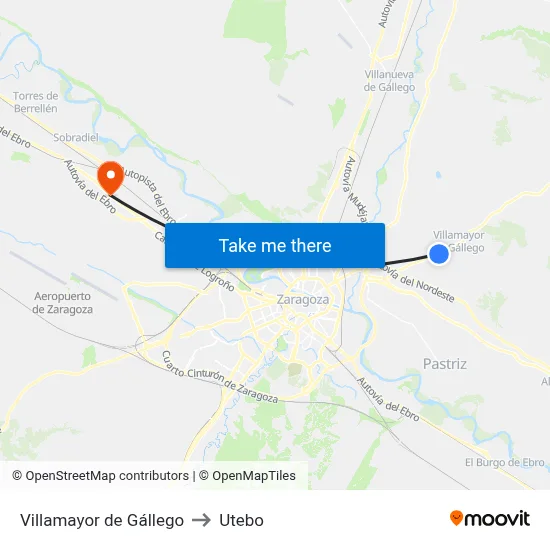 Villamayor de Gállego to Utebo map