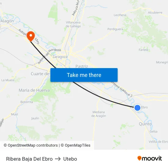 Ribera Baja Del Ebro to Utebo map