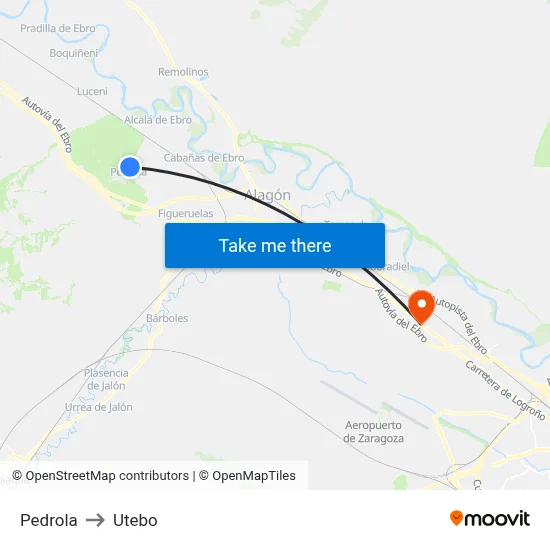 Pedrola to Utebo map