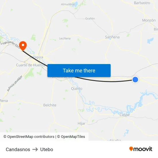 Candasnos to Utebo map