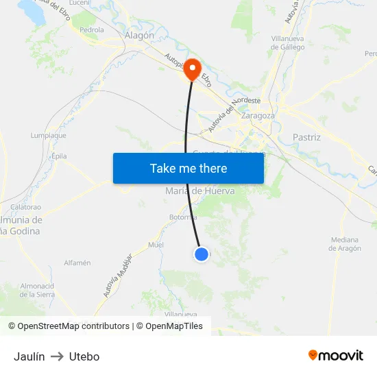 Jaulín to Utebo map