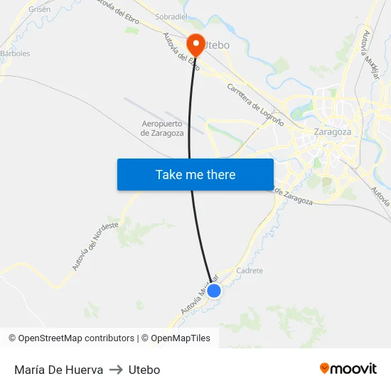 María De Huerva to Utebo map