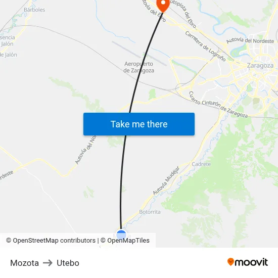 Mozota to Utebo map