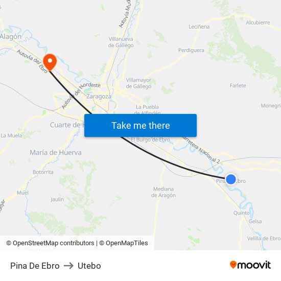 Pina De Ebro to Utebo map