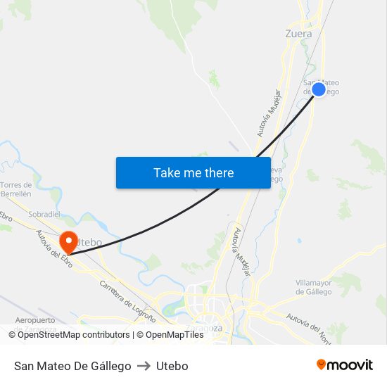 San Mateo De Gállego to Utebo map