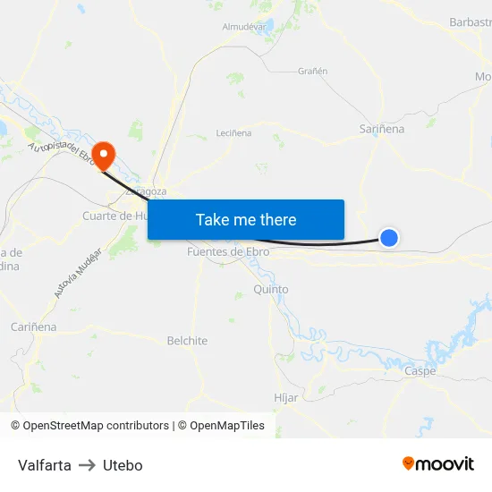 Valfarta to Utebo map