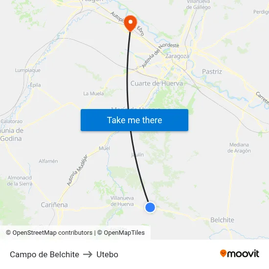 Campo de Belchite to Utebo map