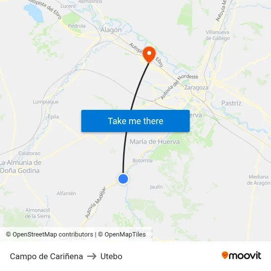 Campo de Cariñena to Utebo map
