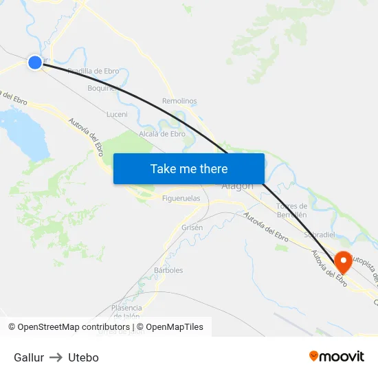Gallur to Utebo map