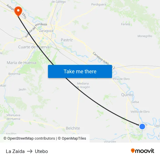 La Zaida to Utebo map
