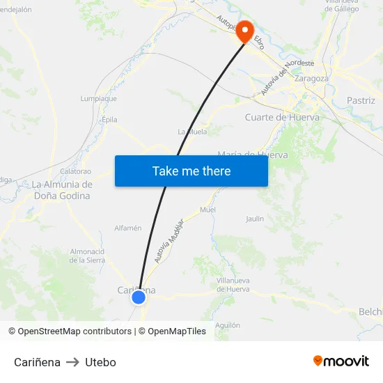 Cariñena to Utebo map