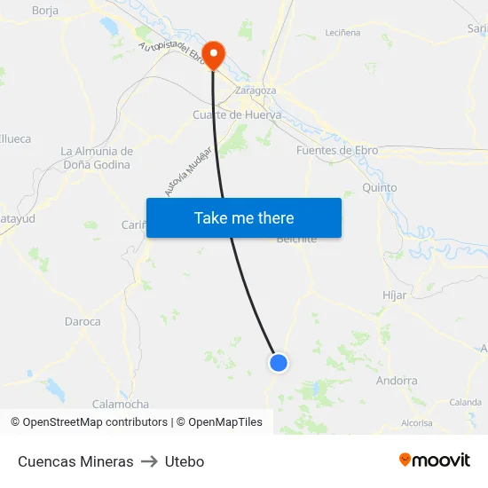 Cuencas Mineras to Utebo map