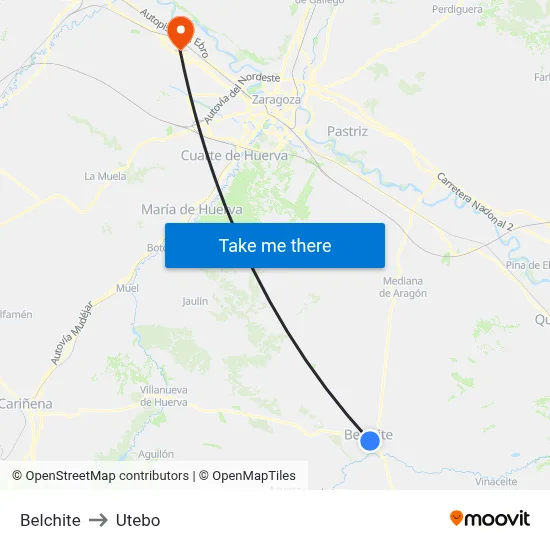 Belchite to Utebo map