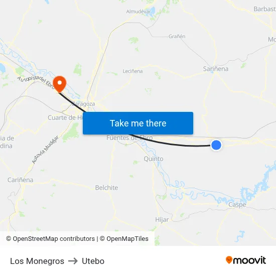 Los Monegros to Utebo map