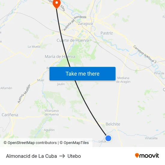 Almonacid de La Cuba to Utebo map