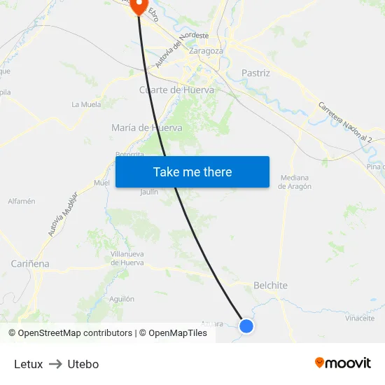 Letux to Utebo map