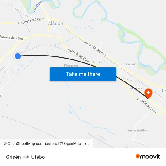 Grisén to Utebo map