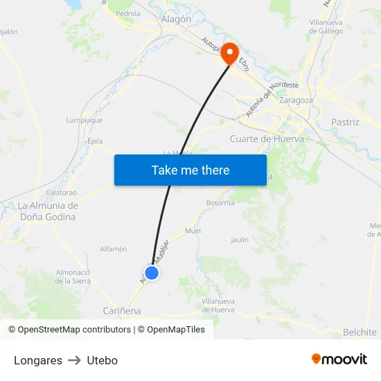 Longares to Utebo map