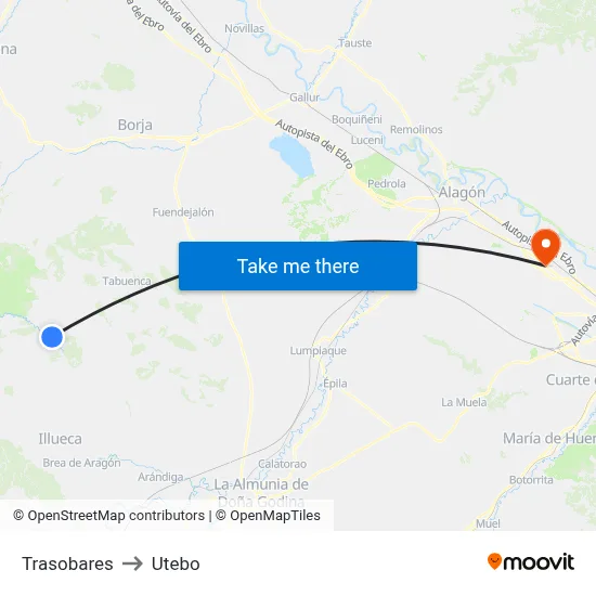Trasobares to Utebo map