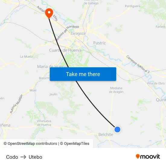 Codo to Utebo map
