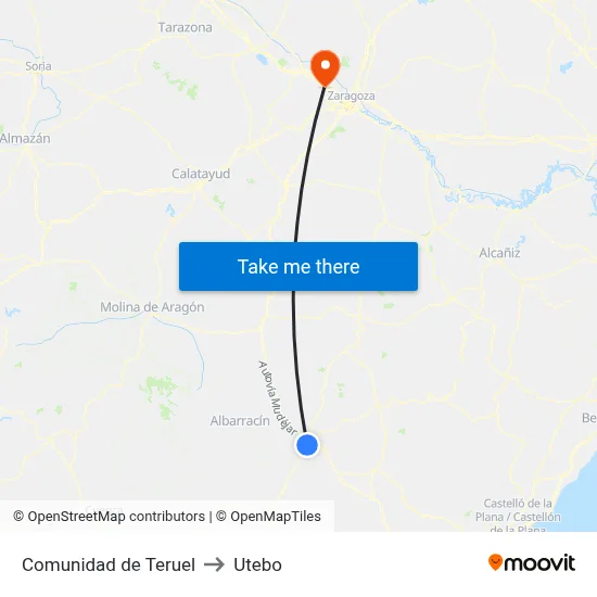 Comunidad de Teruel to Utebo map