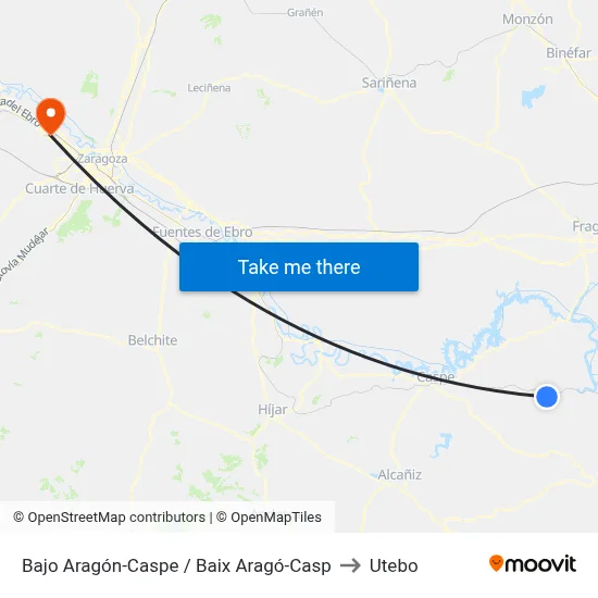 Bajo Aragón-Caspe / Baix Aragó-Casp to Utebo map