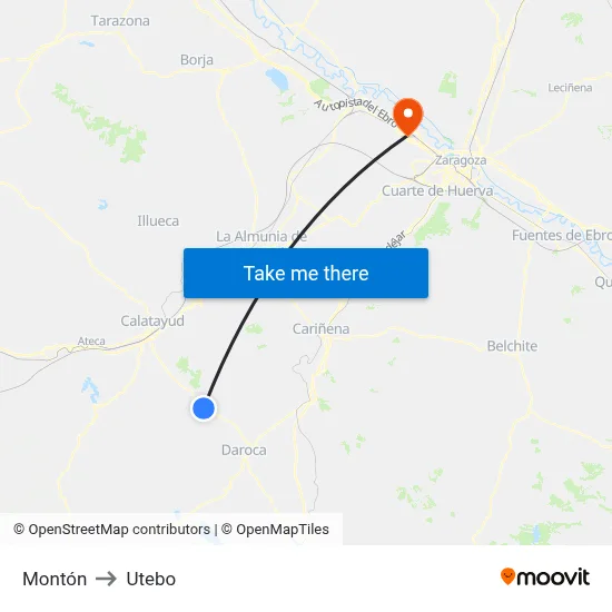 Montón to Utebo map