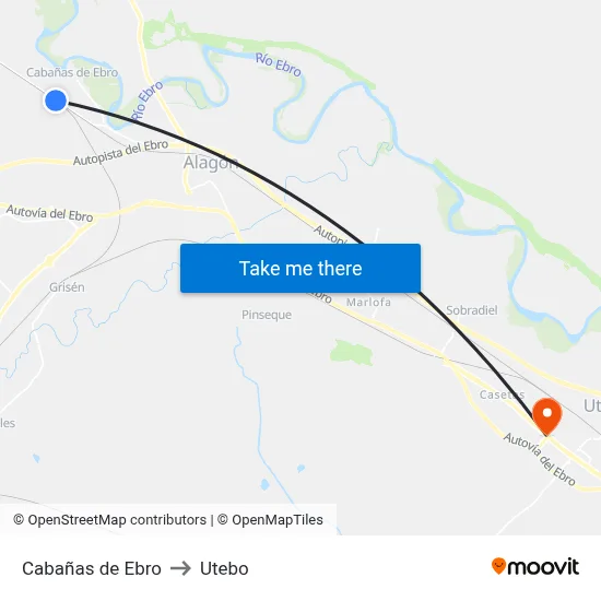 Cabañas de Ebro to Utebo map