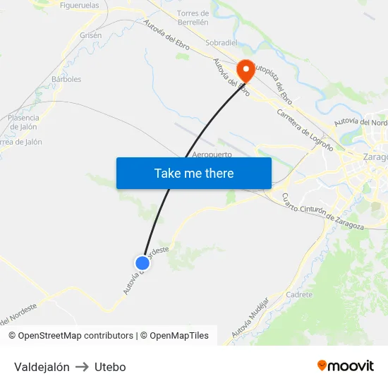 Valdejalón to Utebo map