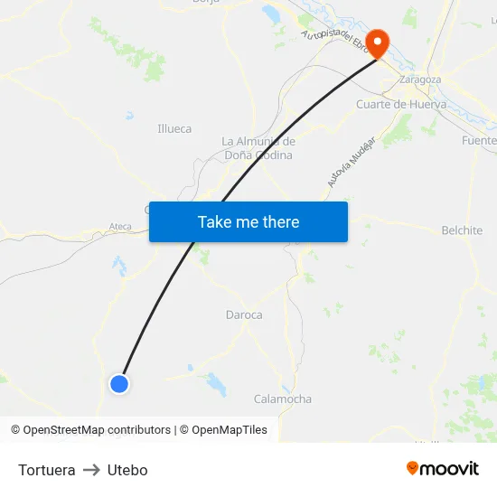 Tortuera to Utebo map