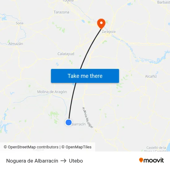 Noguera de Albarracín to Utebo map