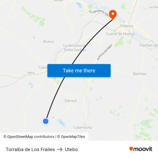 Torralba de Los Frailes to Utebo map