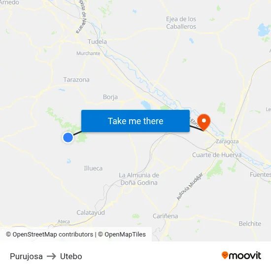 Purujosa to Utebo map
