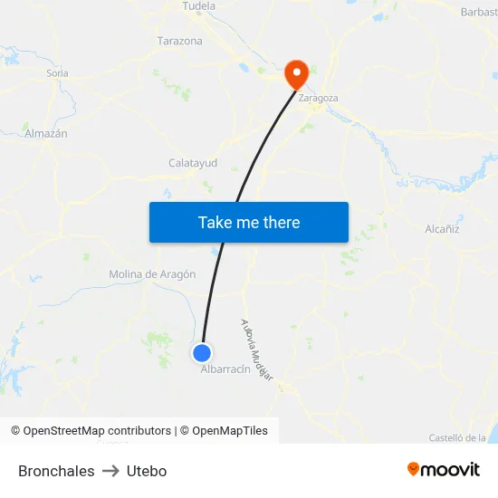 Bronchales to Utebo map