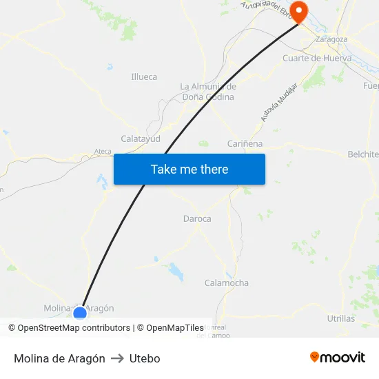 Molina de Aragón to Utebo map