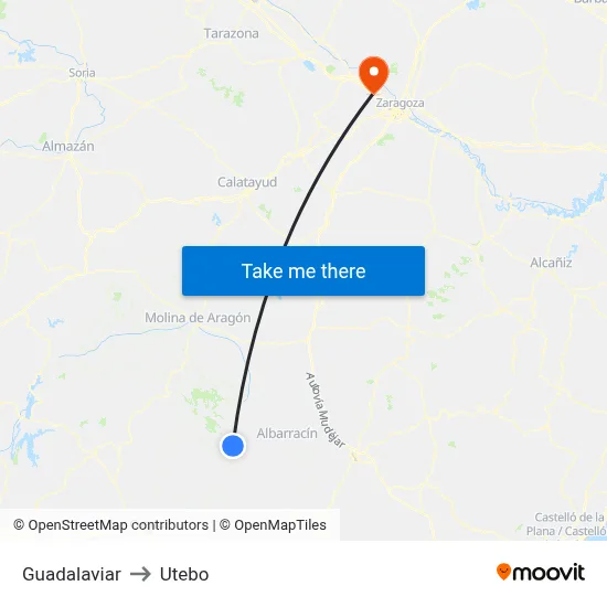 Guadalaviar to Utebo map