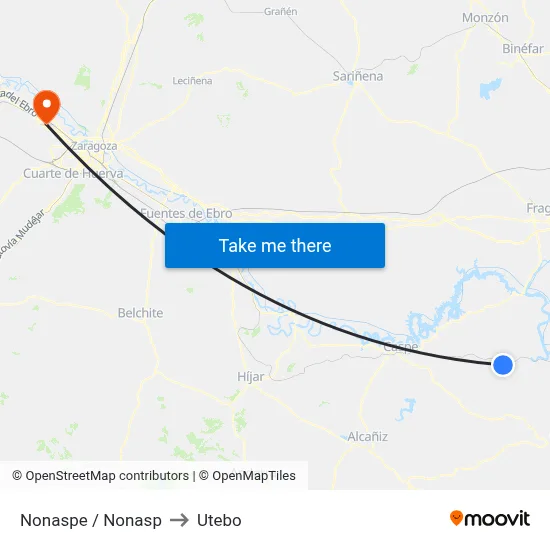 Nonaspe / Nonasp to Utebo map
