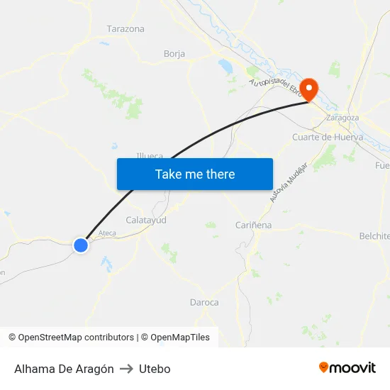 Alhama De Aragón to Utebo map
