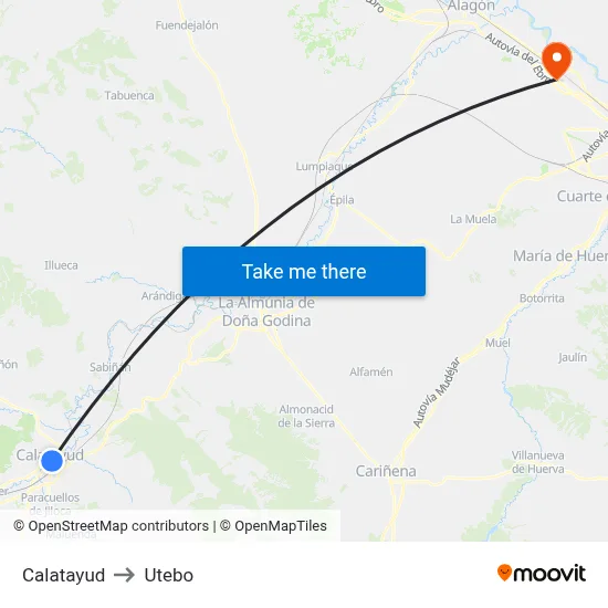 Calatayud to Utebo map
