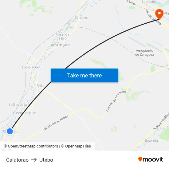 Calatorao to Utebo map