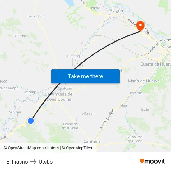 El Frasno to Utebo map