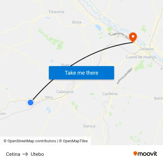 Cetina to Utebo map