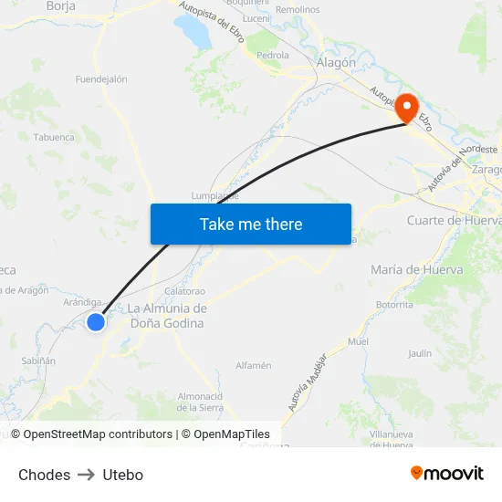 Chodes to Utebo map