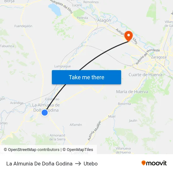 La Almunia De Doña Godina to Utebo map