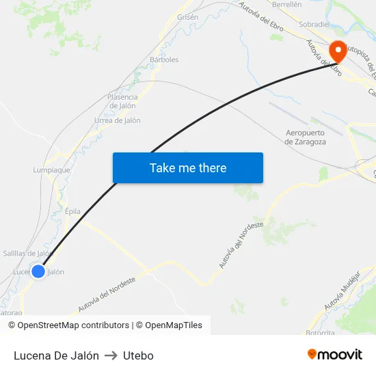 Lucena De Jalón to Utebo map