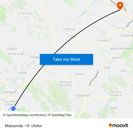 Maluenda to Utebo map