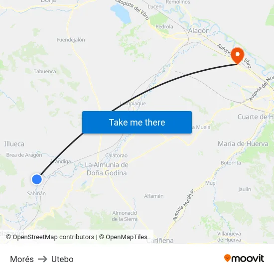 Morés to Utebo map