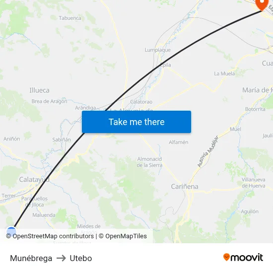 Munébrega to Utebo map